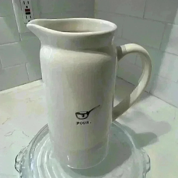 Rae Dunn Magenta Ivory Farmhouse POUR. Icon Graphic Beverage Carafe Pitcher Used - Picture 2 of 12